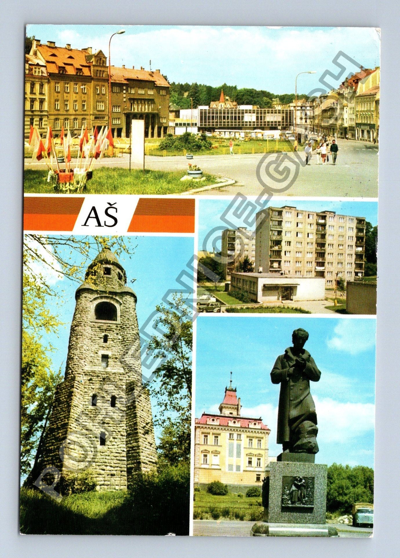 Pohlednice Aš okres Cheb rozhledna náměstí socha (M38841)