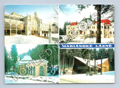 Pohlednice Mariánské Lázně koláž zimní motivy 1989 (M38843)