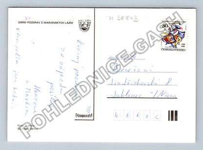 Pohlednice Mariánské Lázně koláž zimní motivy 1989 (M38843)