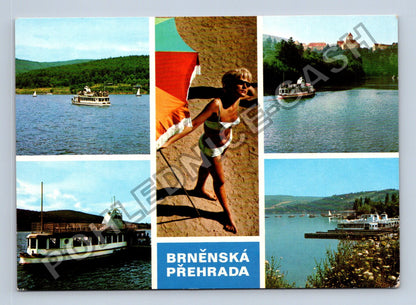 Pohlednice Brněnská přehrada koláž lodě žena v plavkách (M38863)
