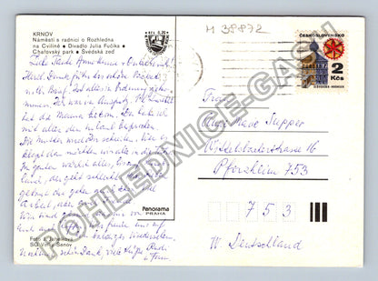 Pohlednice Krnov náměstí s radnicí rozhledna divadlo (M38872)