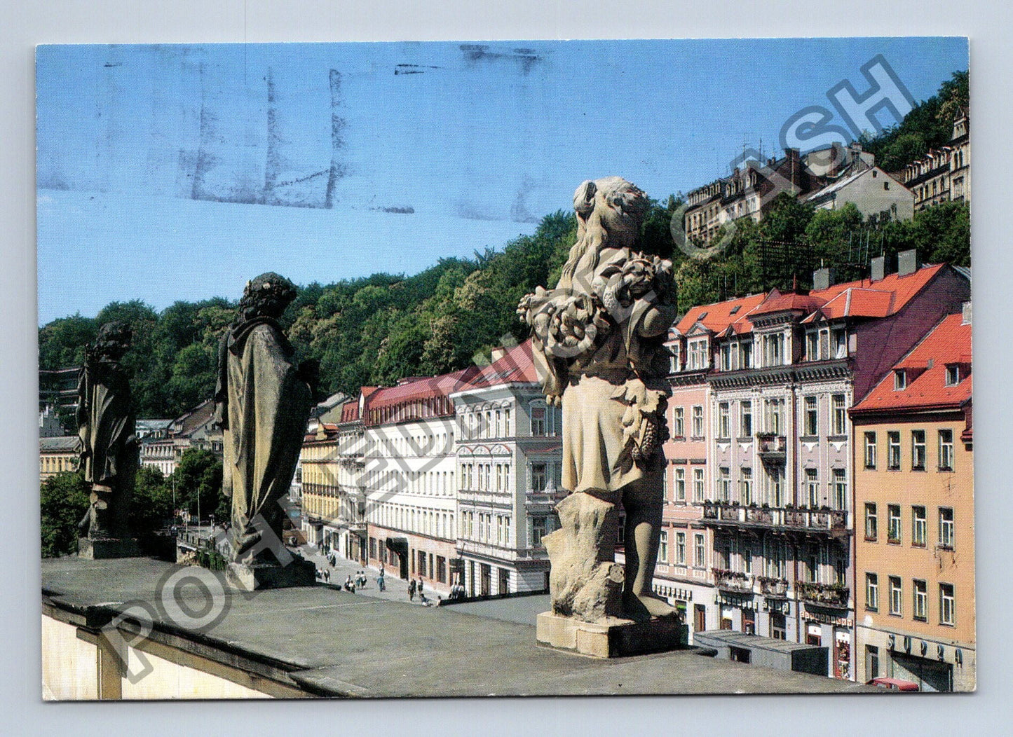 Pohlednice Karlovy Vary Mlýnská kolonáda sochy (M38887)