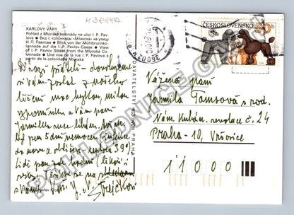 Pohlednice Karlovy Vary Mlýnská kolonáda sochy (M38887)