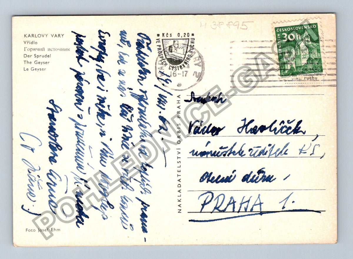 Pohlednice Karlovy Vary Vřídlo Gejzír 1952 (M38895)