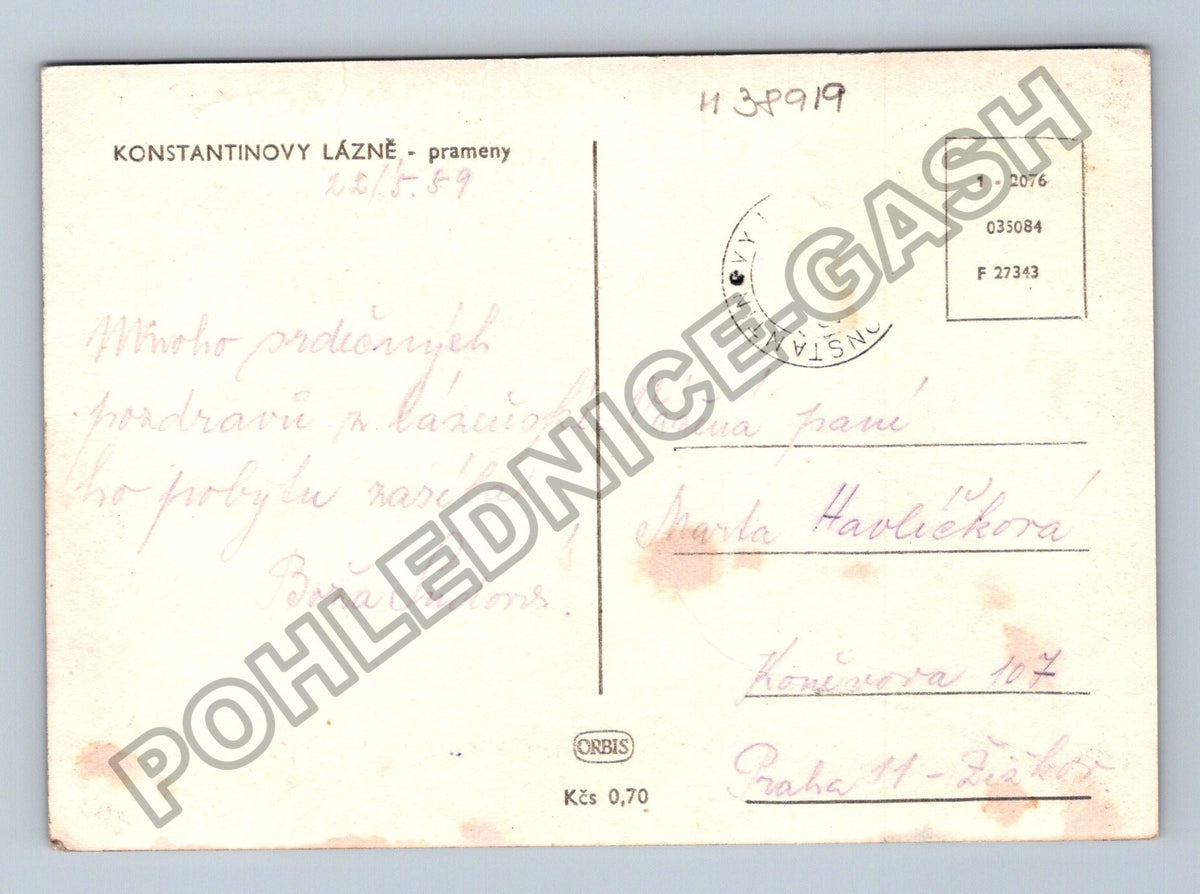 Pohlednice Konstantinovy Lázně prameny 1959 (M38919)