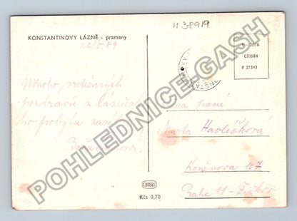Pohlednice Konstantinovy Lázně prameny 1959 (M38919)