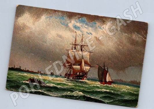 Pohlednice plachetnice na moři – malovaný motiv (M3892)