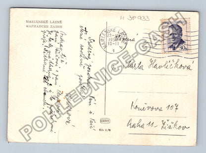 Pohlednice Mariánské Lázně park s fontánou 1954 (M38933)
