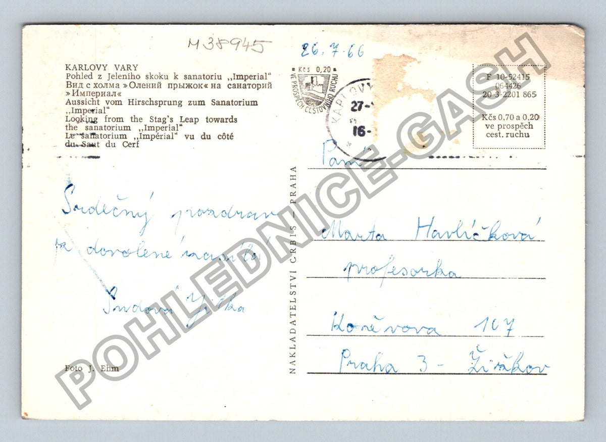 Pohlednice Karlovy Vary Jelení skok sanatorium Imperial 1966 (M38945)