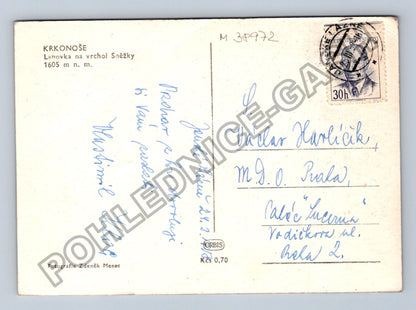 Pohlednice Krkonoše Lanovka na vrchol Sněžky 1950 (M38972)