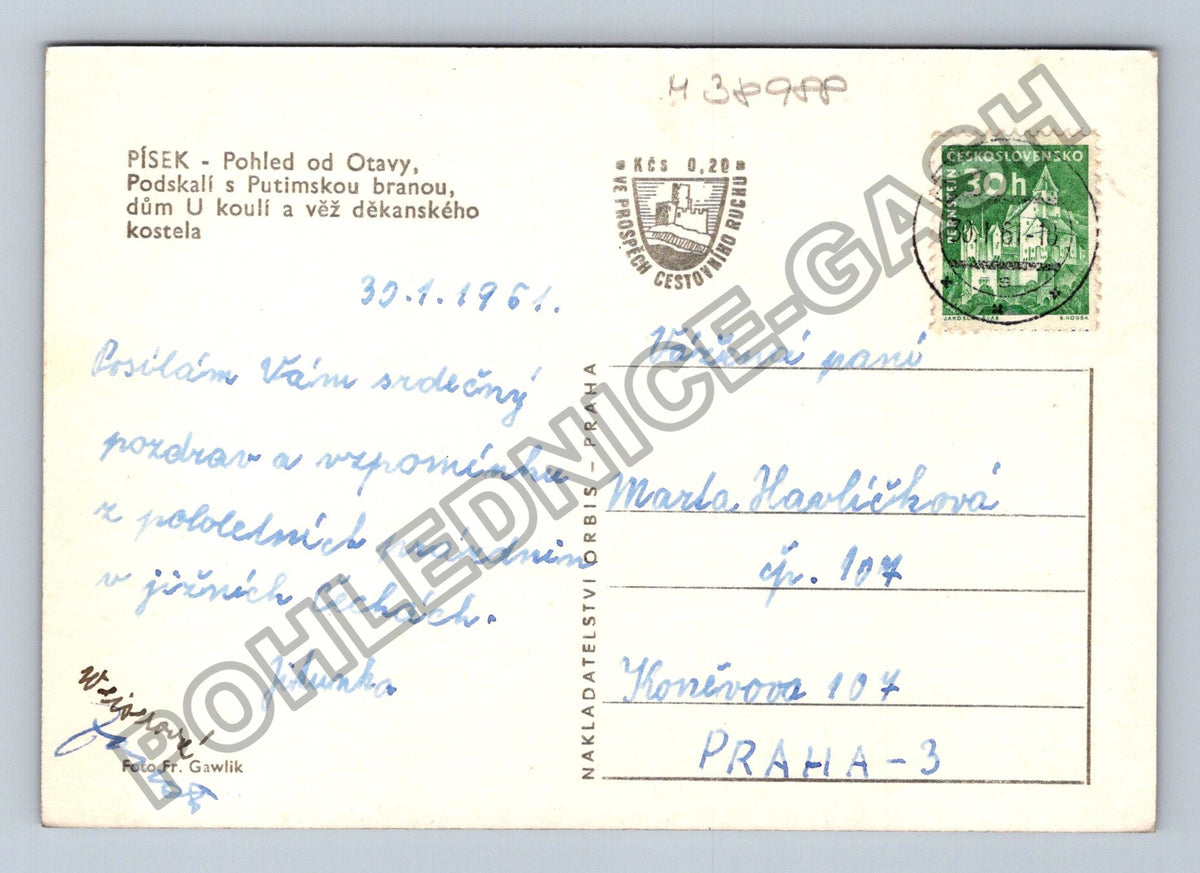 Pohlednice Písek Pohled od Otavy Podskalí Putimskou branou (M38988)