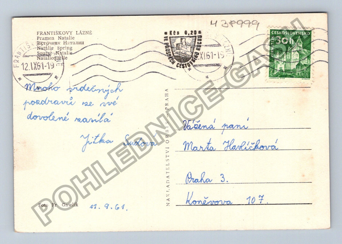 Pohlednice Františkovy Lázně Pramen Natalie 1961 (M38999)