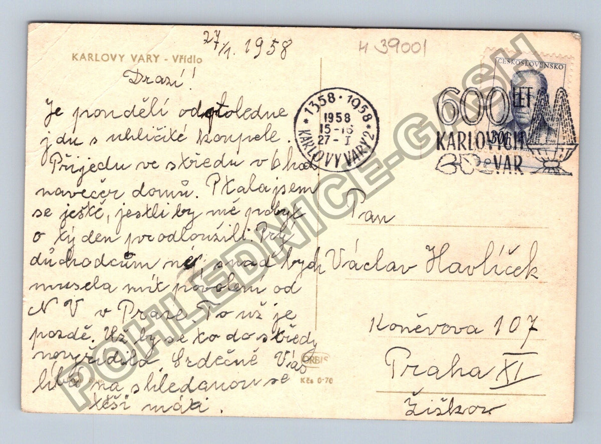 Pohlednice Karlovy Vary Vřídlo 1958 (M39001)