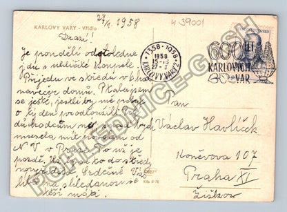 Pohlednice Karlovy Vary Vřídlo 1958 (M39001)