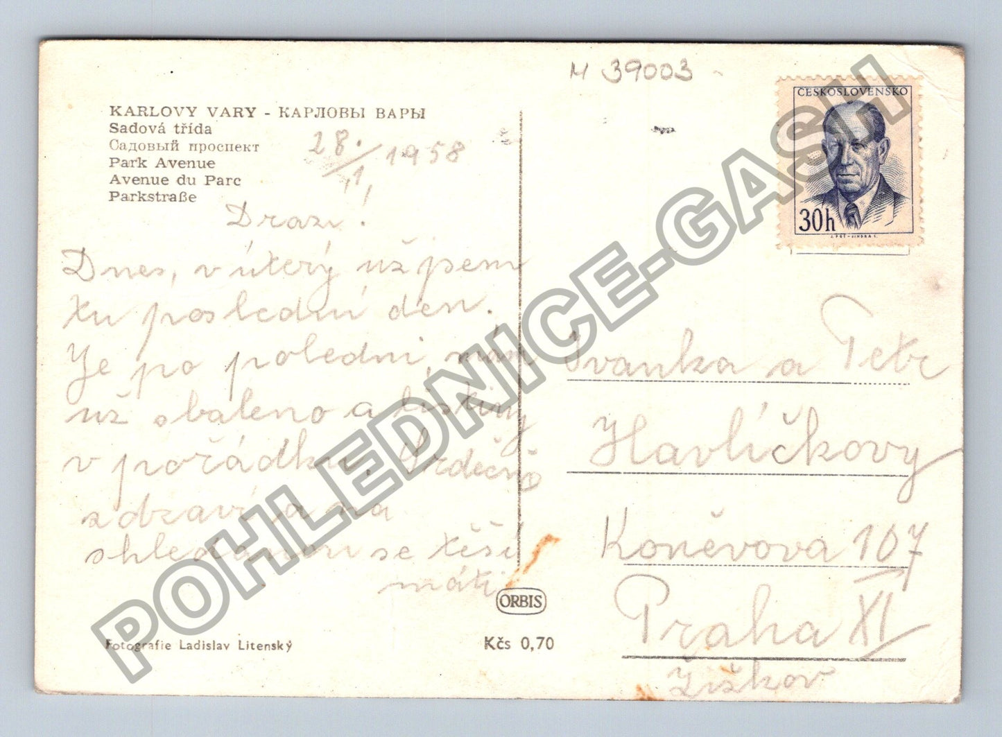Pohlednice Karlovy Vary Sadová třída 1958 (M39003)