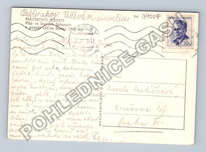Pohlednice Máchovo jezero Pláž Starých Splavů 1947 (M39008)