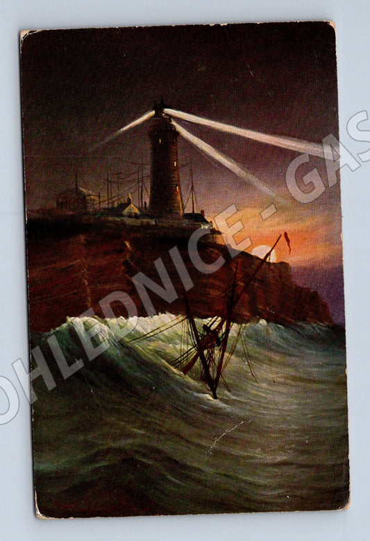 Pohlednice Helgoland maják a loď – dramatická scéna (M3901)