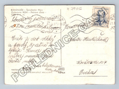 Pohlednice Krkonoše Špindlerův Mlýn Petrova chata 1956 (M39016)