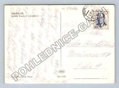Pohlednice Krkonoše Labská bouda s vodopádem (M39036)