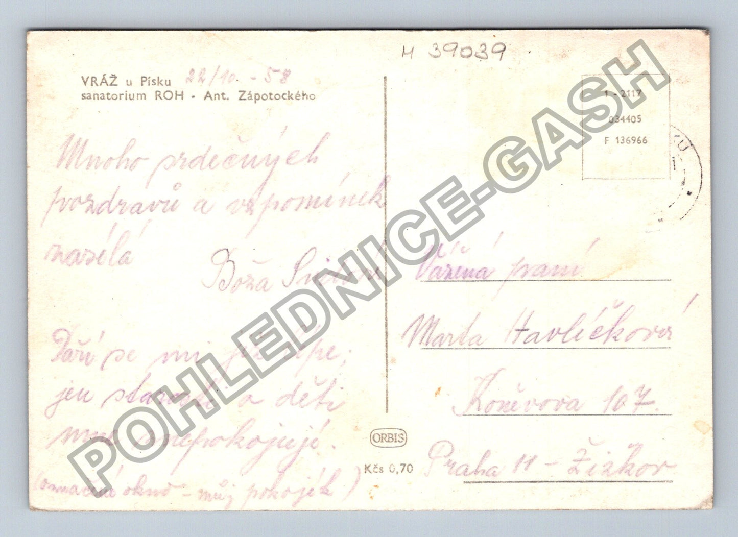 Pohlednice Vráž u Písku sanatorium ROH Ant Zápotockého (M39039)