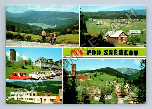 Pohlednice Pec pod Sněžkou koláž horské krajiny a hotelů (M39086)