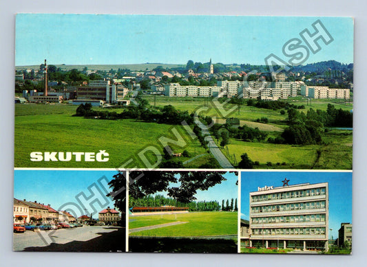 Pohlednice Skuteč celkový pohled náměstí stadion Botana (M39104)