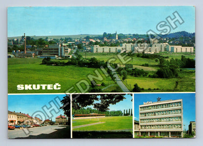 Pohlednice Skuteč celkový pohled náměstí stadion hotel (M39105)