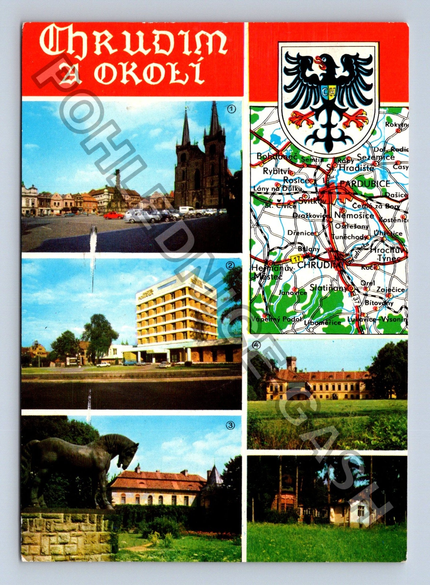Pohlednice Chrudim a okolí koláž náměstí zámek (M39124)