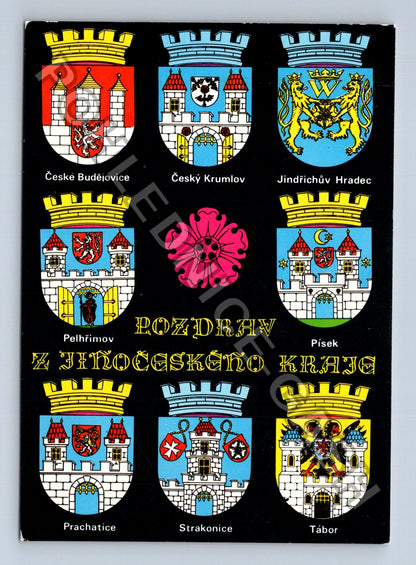 Pohlednice Pozdrav z Jihočeského kraje hrady zámky erby (M39128)