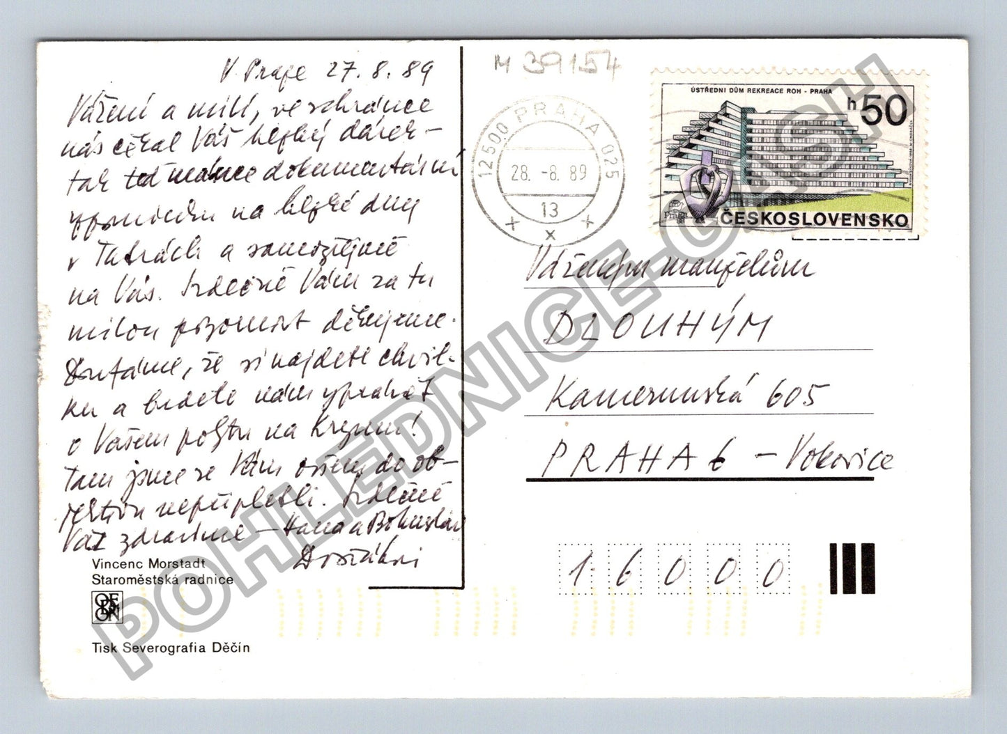 Pohlednice Praha Staroměstské náměstí Vincenc Morstadt 1989 (M39154)