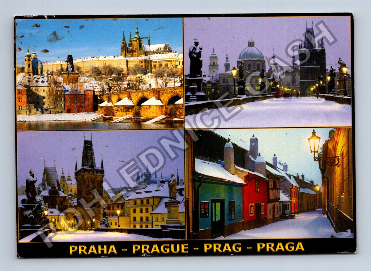 Pohlednice Praha Hradčany Karlův most zasněžená ulička (M39159)