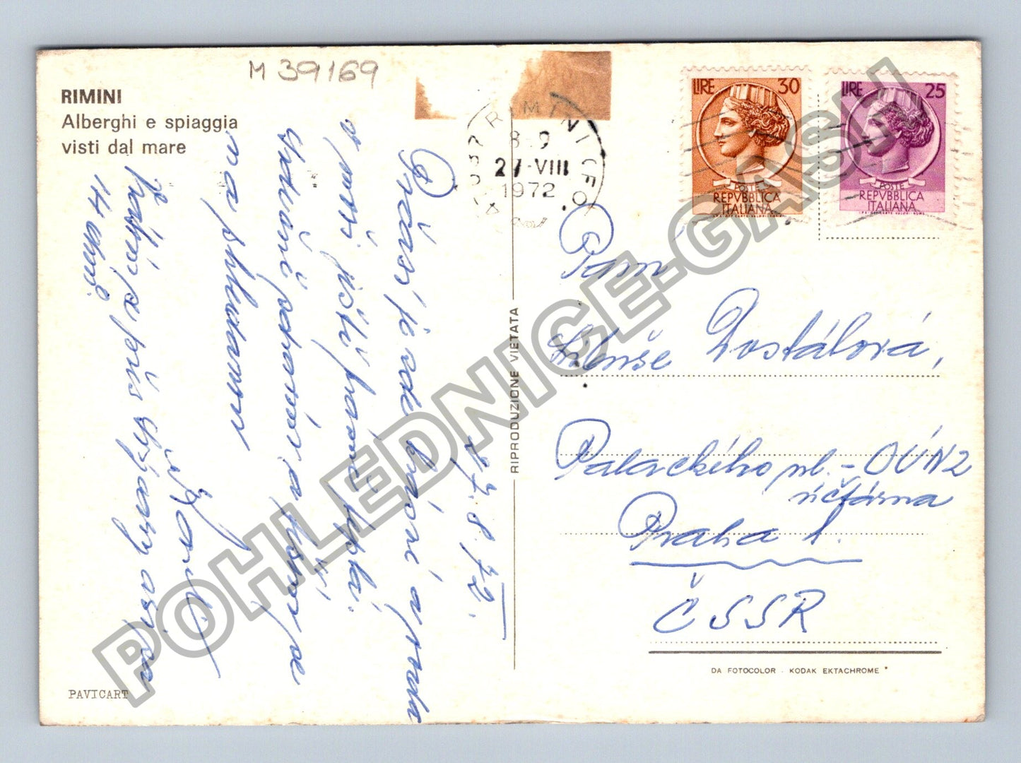 Pohlednice Itálie Rimini pláž plachetnice 1972 (M39169)