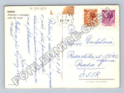 Pohlednice Itálie Rimini pláž plachetnice 1972 (M39169)