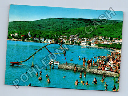 Pohlednice Jugoslávie Rabac pláž s koupajícími se lidmi 1969 (M39173)