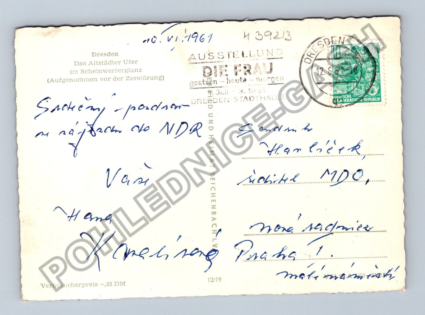 Pohlednice Německo Drážďany noční panorama Labe 1961 (M39213)
