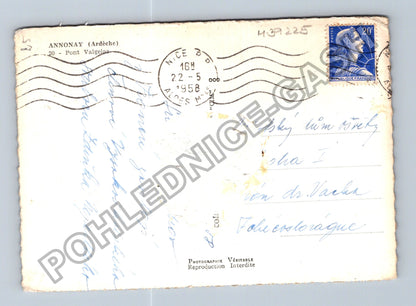 Pohlednice Francie Annonay Ardeche Pont Valgelas 1958 (M39225)