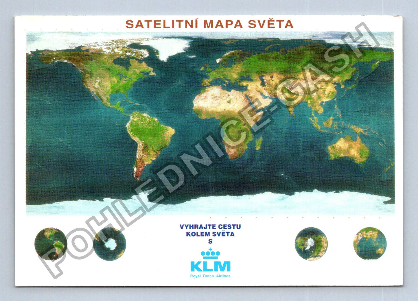 Pohlednice Satelitní mapa světa KLM Royal Dutch Airlines (M39272)