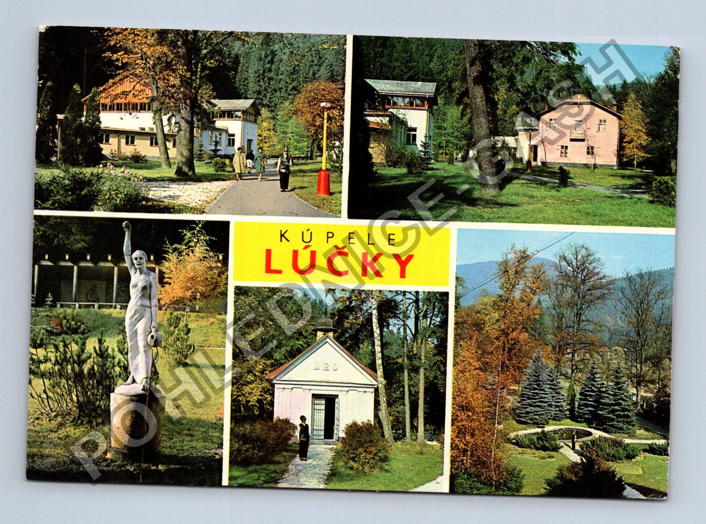 Pohlednice Kúpele Lúčky socha budovy park (M39293)