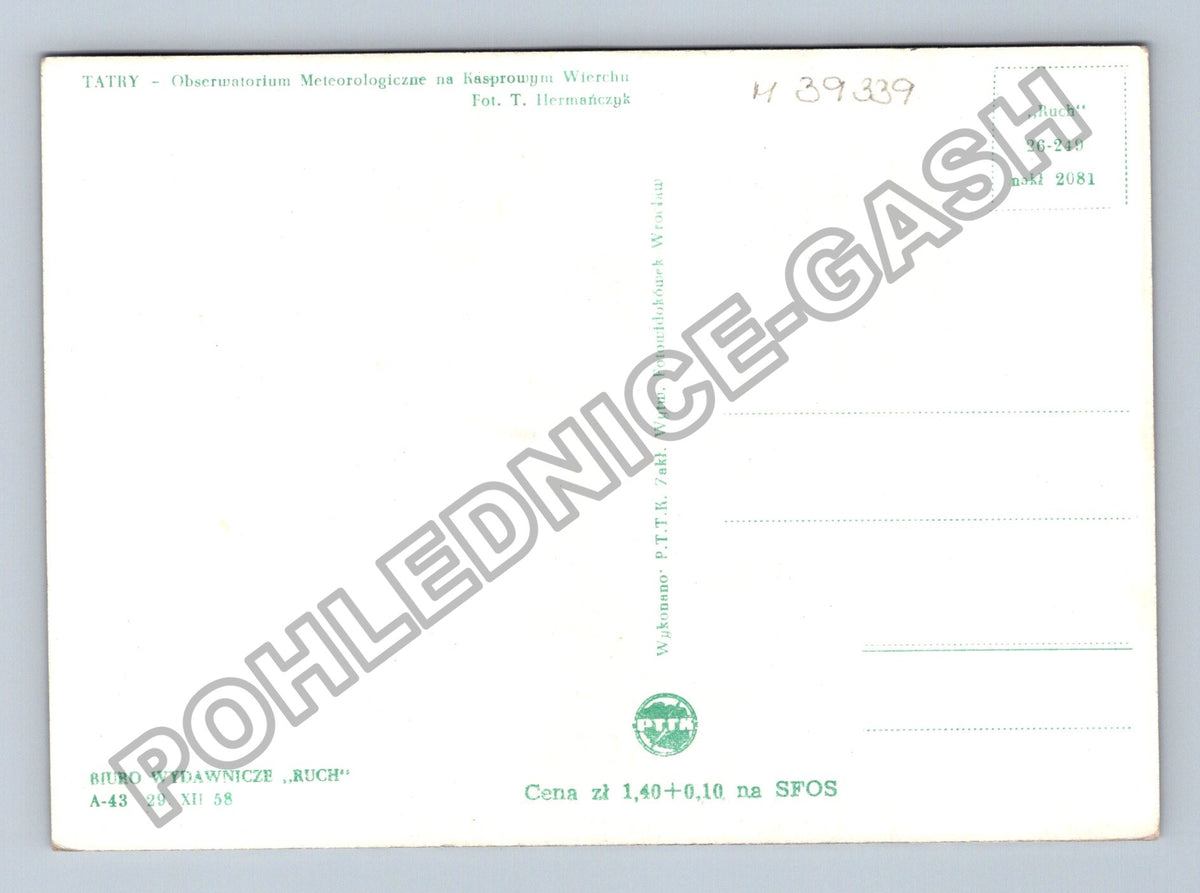Pohlednice Polsko Tatry Kasprowy Wierch observatorium 1958 (M39339)