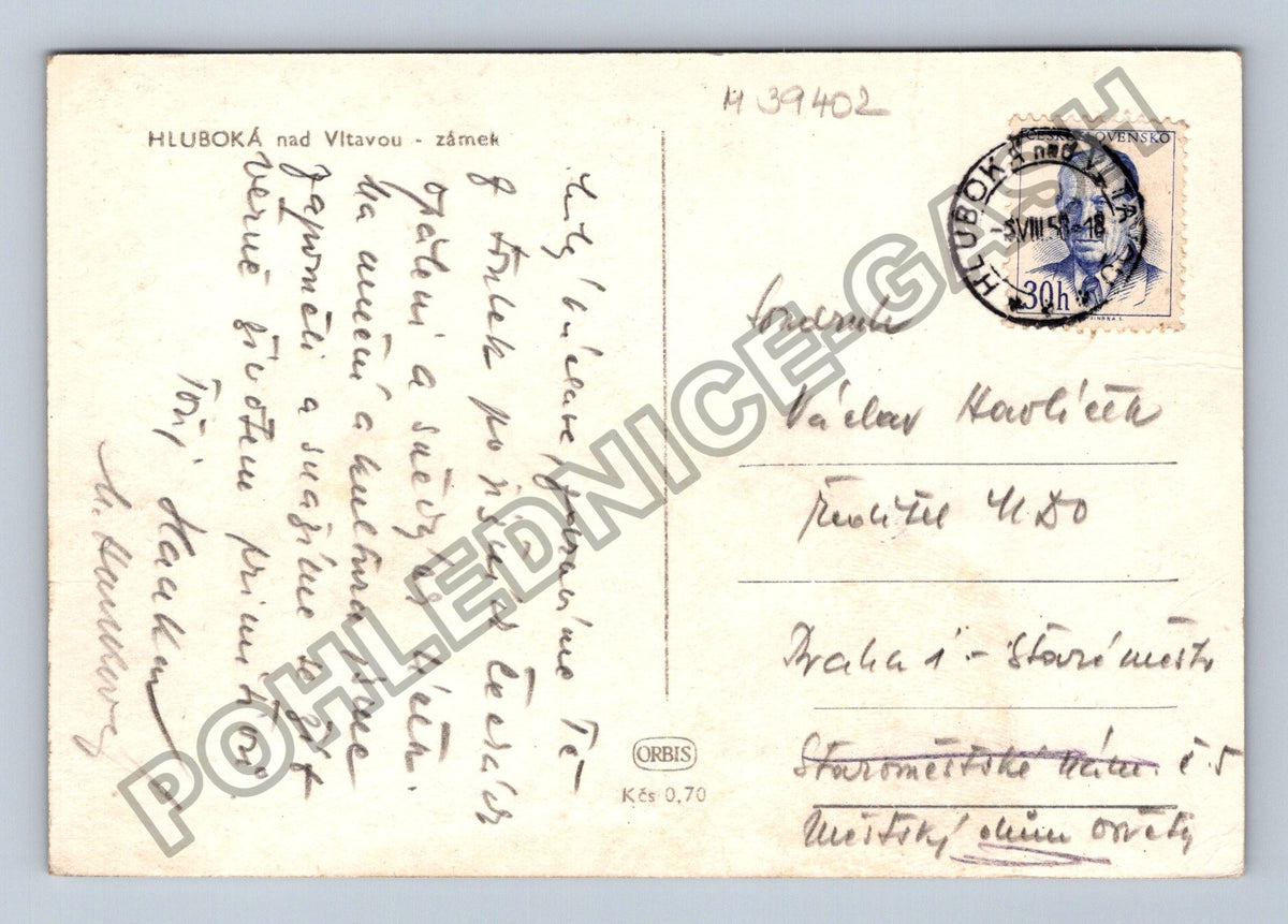 Pohlednice Hluboká nad Vltavou zámek 1954 (M39402)
