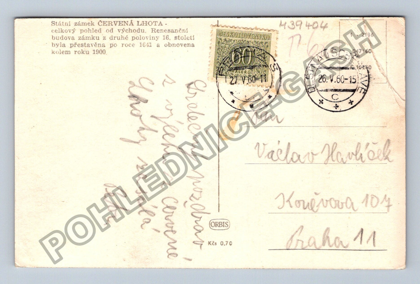 Pohlednice Státní zámek Červená Lhota celkový pohled 1960 (M39404)