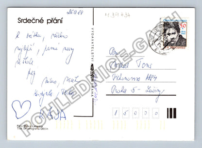 Pohlednice Kytice jiřin Srdce Kája 1989 (M39434)