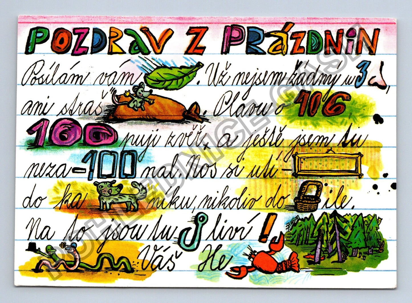 Pohlednice Pozdrav z prázdnin kreslený motiv 1980 (M39440)