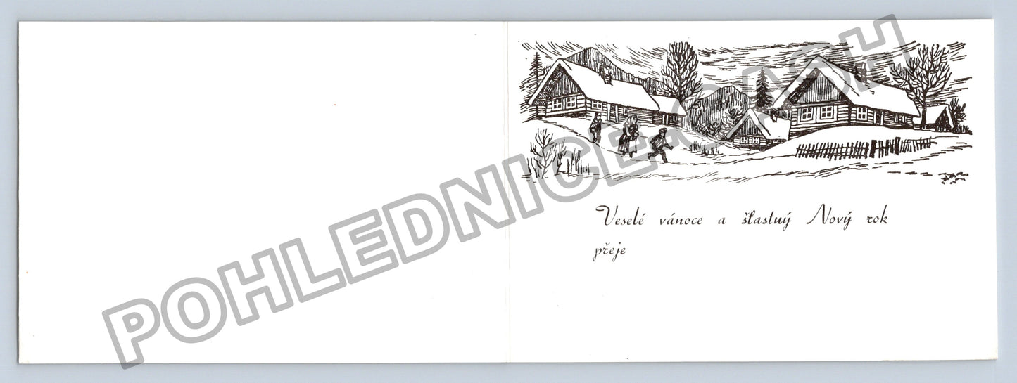 Pohlednice Zimní krajina chalupy PF 1987 (M39447)