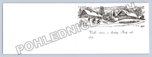 Pohlednice Zimní krajina chalupy PF 1987 (M39447)