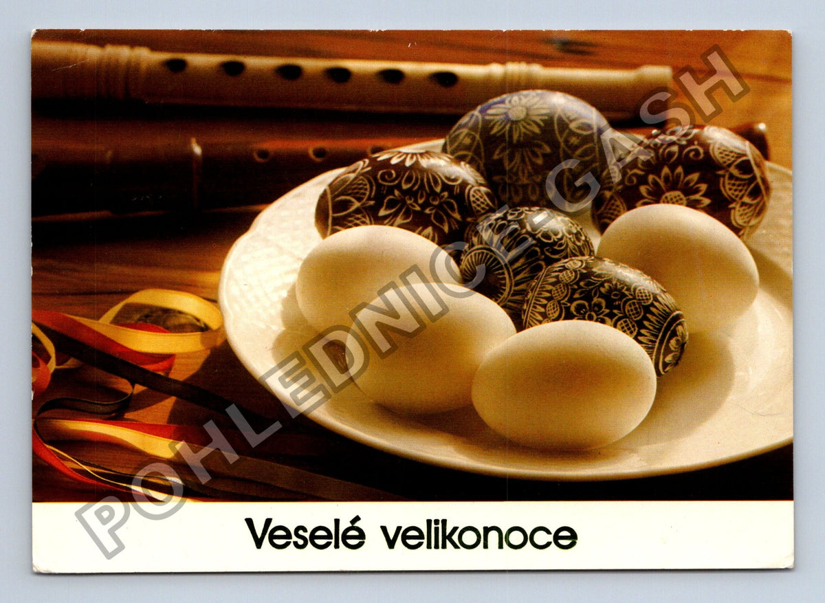 Pohlednice Veselé velikonoce malovaná vejce píšťaly (M39455)