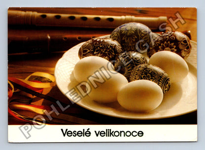 Pohlednice Veselé velikonoce malovaná vejce píšťaly (M39455)