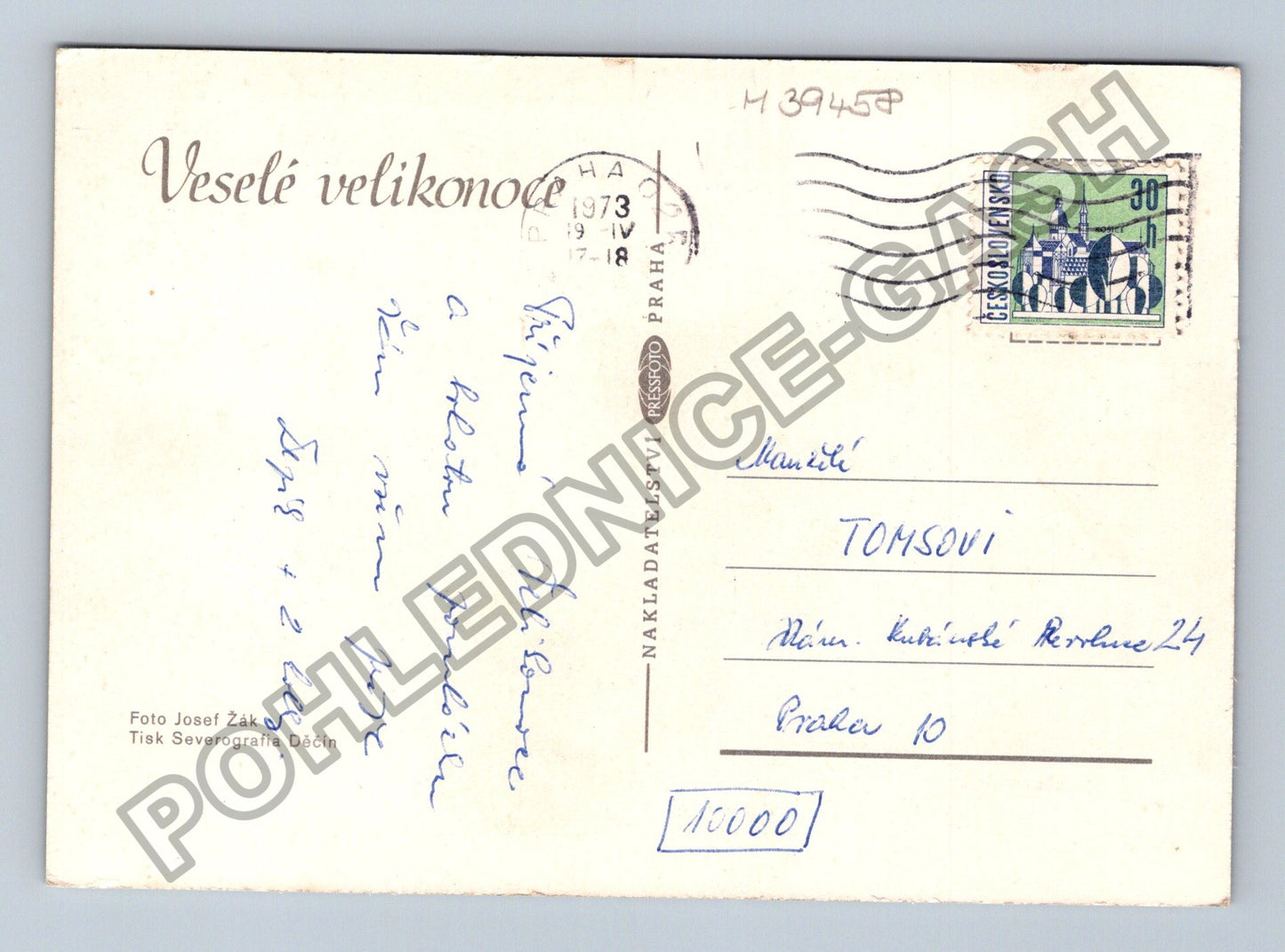 Pohlednice Velikonoční motiv kraslice narcisy 1973 (M39458)