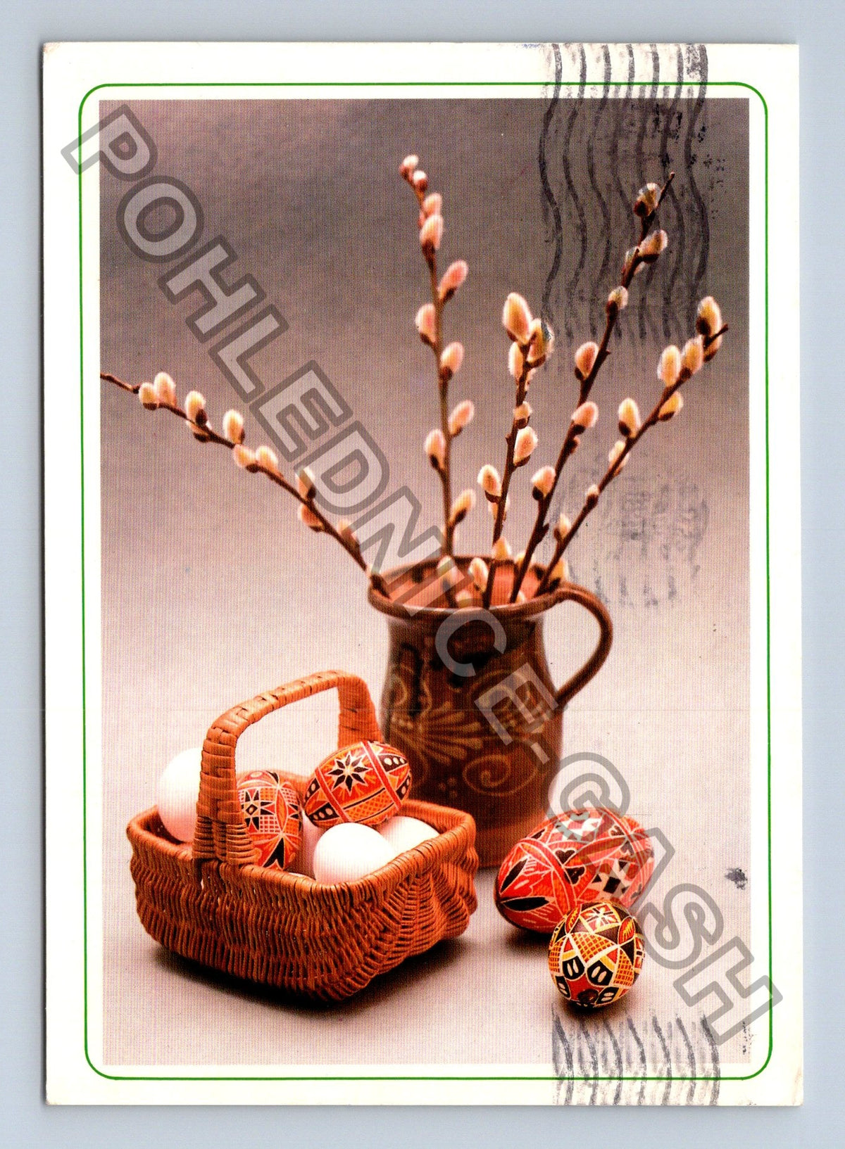 Pohlednice Velikonoční pozdrav pomlázka vajíčka 1988 (M39460)