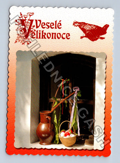 Pohlednice Veselé Velikonoce motiv s vajíčky a džbánem (M39475)